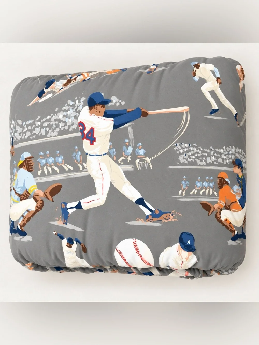 Pottery Barn Kids Gray Baseball Comforter with Blue and Tan Players